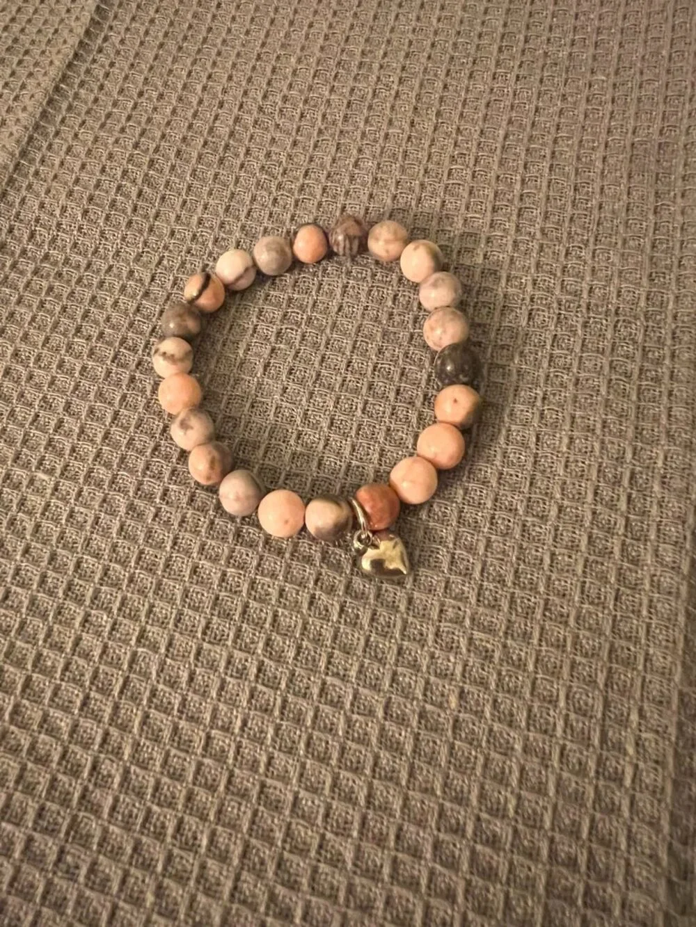 Designs by Forte Boho Natural Stone Stretch Bracelet with Silver Heart Charm